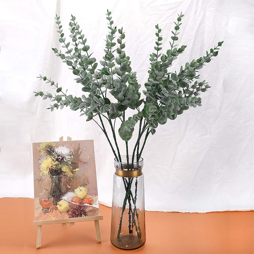 6 Pcs Artificial Greenery Stems Eucalyptus Leaf Spray in Green Greenery Stems Silk Plastic Plants Fl | Amazon (US)