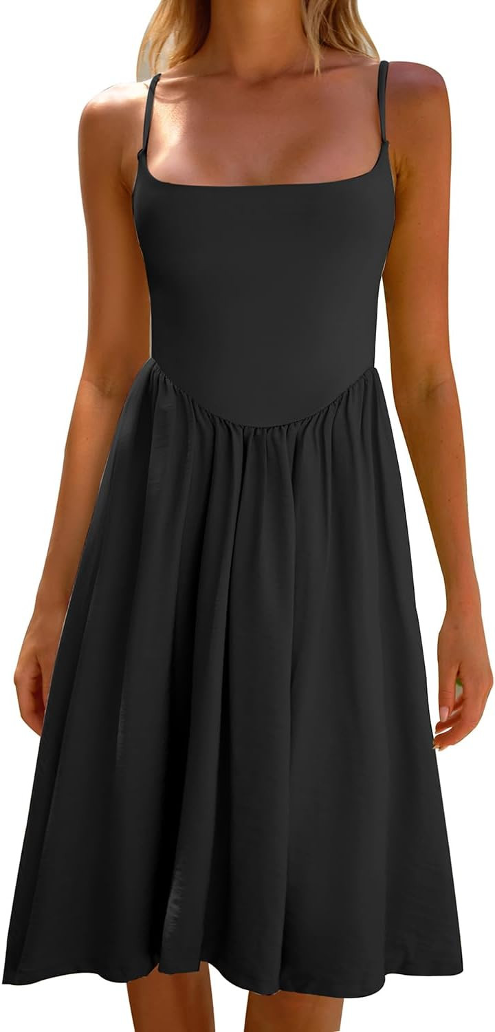 CHYRII Women Fashion Summer 2025 Spaghetti Straps Sleeveless Casual A-Line Midi Dresses Sundress | Amazon (US)