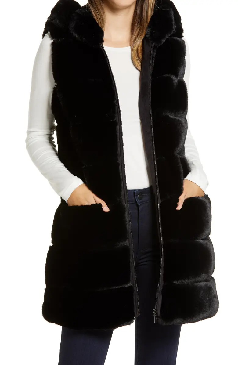 Grooved Faux Fur Hooded Vest | Nordstrom