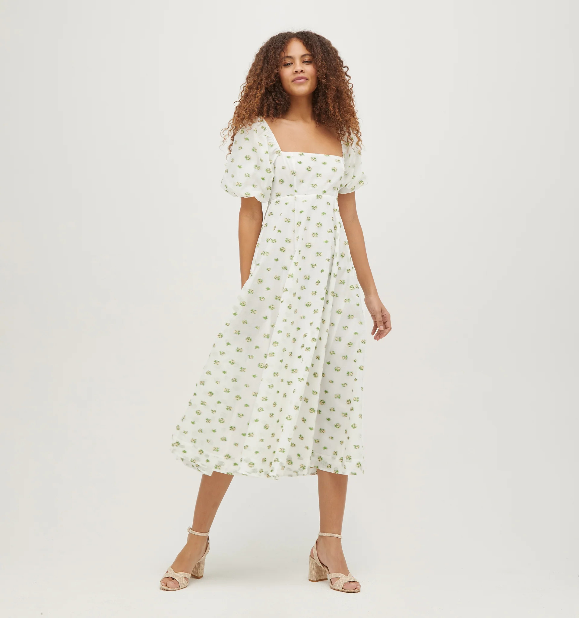 The Organza Matilda Dress - Olive/Coral Floral Jacquard | Hill House Home