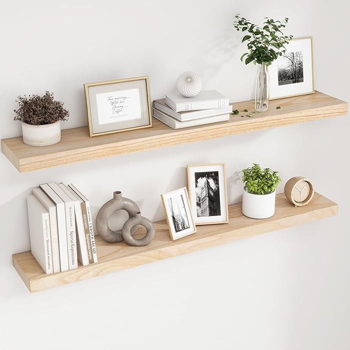 fuqing Natural Wood Floating Shelves, 48 Inch Wood Floating Shelves Set of 2, Natural Raw Wood Sh... | Amazon (US)