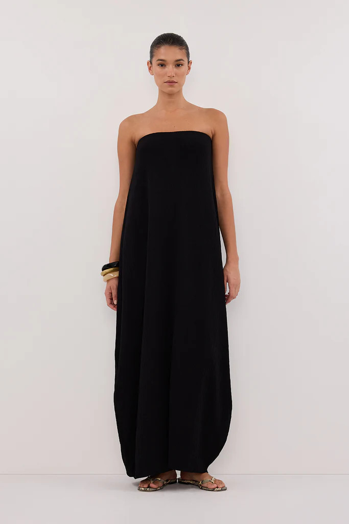 ALIAS BLACK TEXTURED KNIT STRAPLESS MIDI DRESS | DISSH