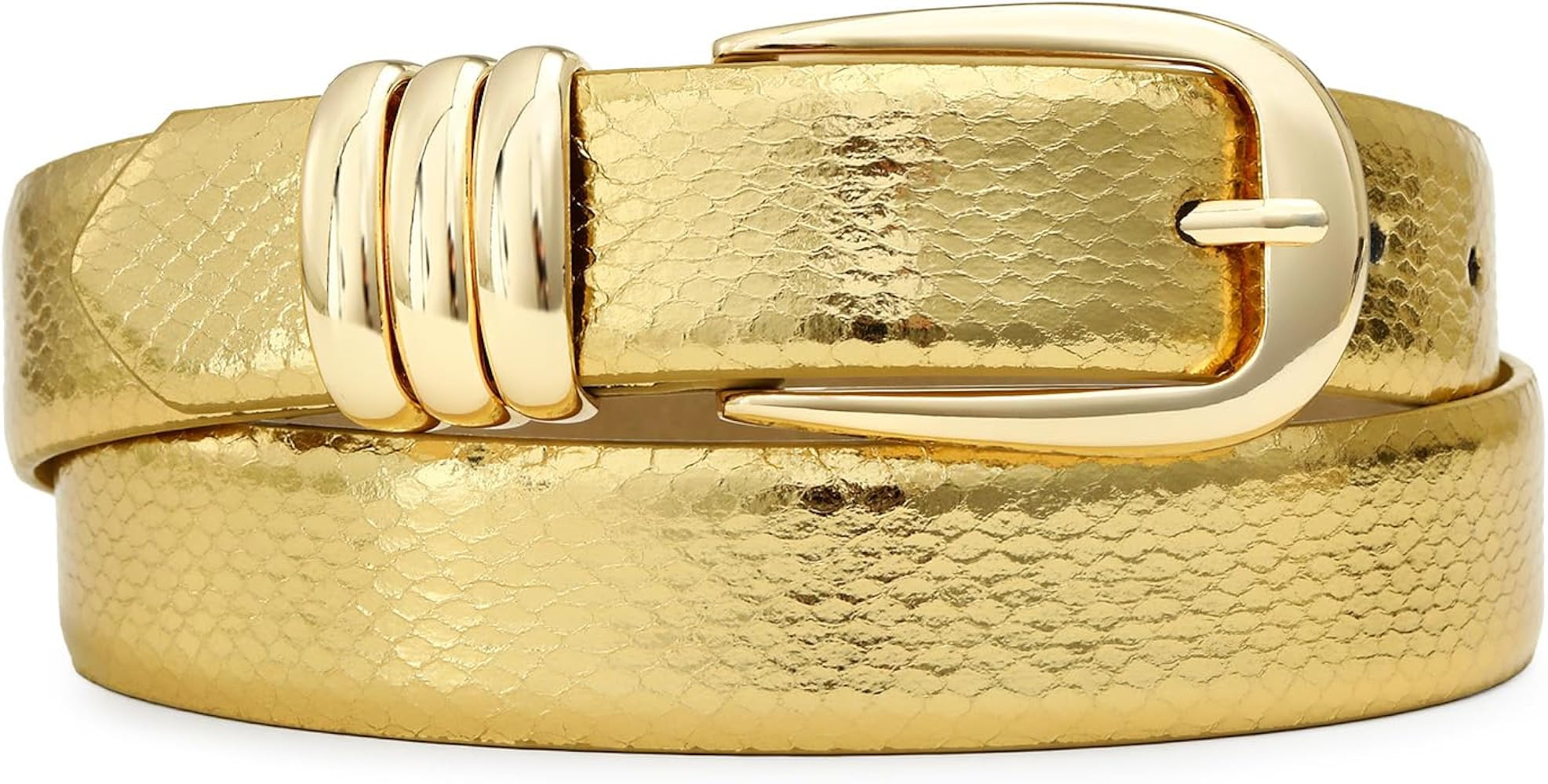 RISANTRY Gold Leather Belt for Women Metallic Shiny with Gold Buckle for Evening Dresses Formal E... | Amazon (US)
