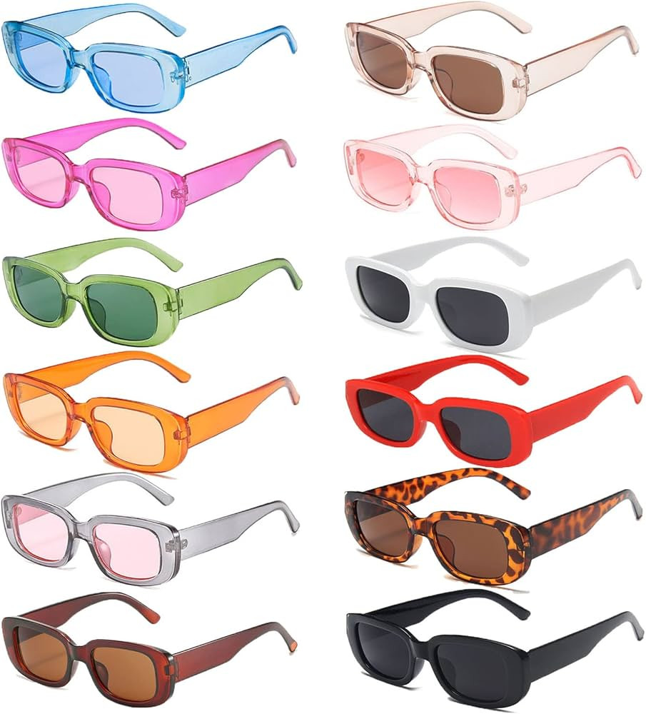 YQVIE 12 Pack Rectangle Sunglasses Bulk for Women Men Colorful Glasses for Bachelorette Party (12... | Amazon (US)