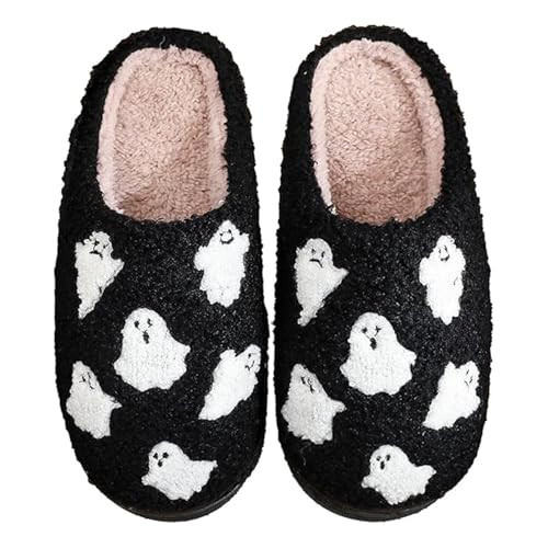 Women's Men's Halloween Ghost Slippers Cute Funny Home Slippers Fluffy Comfort Slip On House Shoes Black 37-38 | Amazon (US)