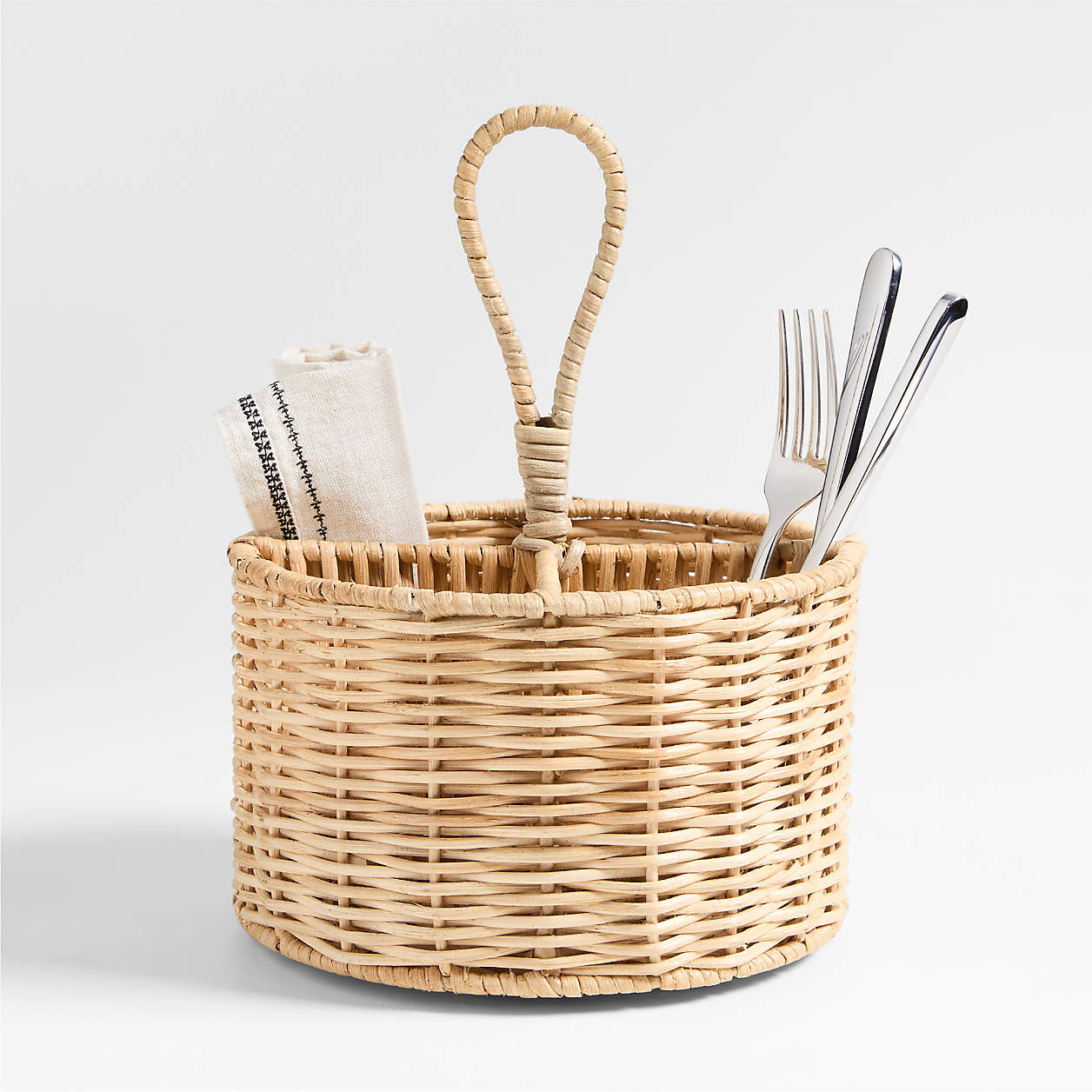 Woven Fiber 8" Flatware Caddy with Handle + Reviews | Crate & Barrel | Crate & Barrel