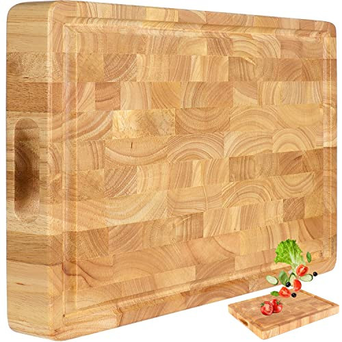 Cutting Board (17x13x1,5in) Wood Cutting Board, End Grain Cutting Board, Wooden Butcher Block, Chopping Board - Reversible Multipurpose For Kitchen with Juice Groove, Cracker Holder & Inner Handles. | Amazon (US)