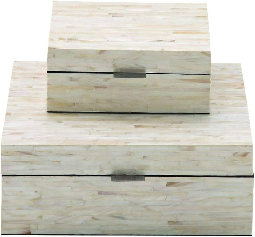 Deco 79 Mother of Pearl Shell Handmade Decorative Box Decorative Keepsake Boxes with Linear Mosai... | Amazon (US)