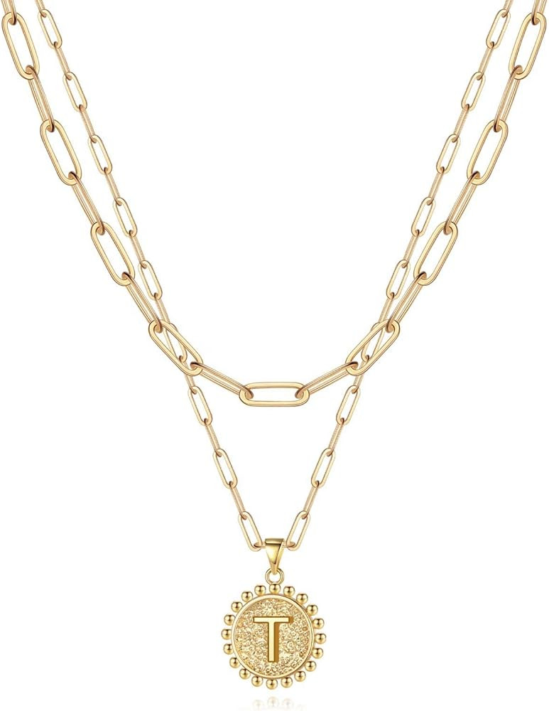 Yoosteel Gold Initial Necklaces for Women Girls, 14K Gold Plated Dainty Layering Paperclip Link C... | Amazon (US)