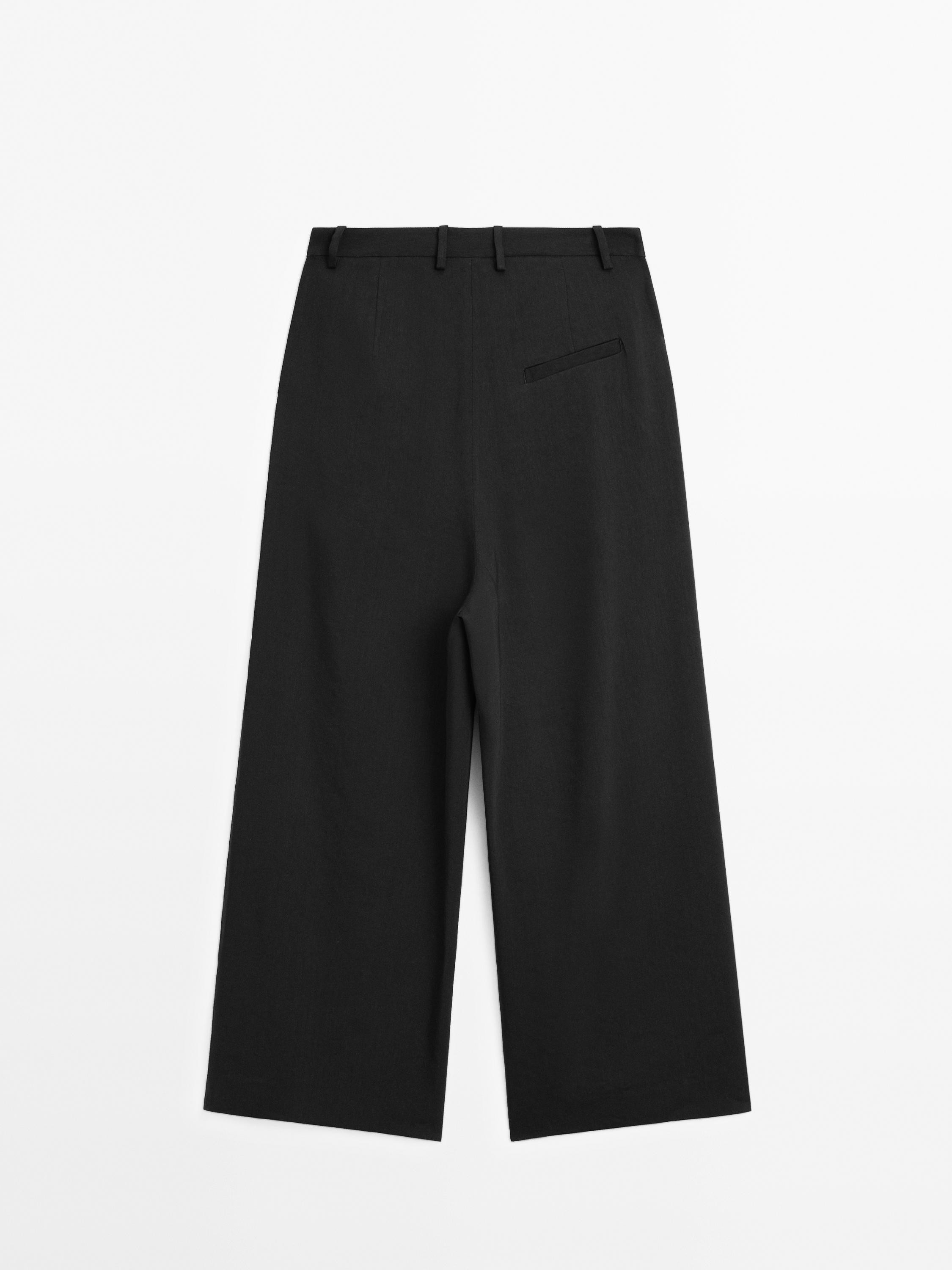 Flowing linen blend trousers with darts | Massimo Dutti US