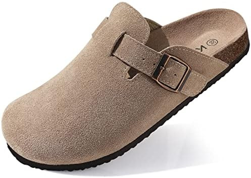 KIDMI Genuine Suede Clogs for Women Cork Footbed Sandals Leather Mules Potato Shoes with Arch Sup... | Amazon (US)