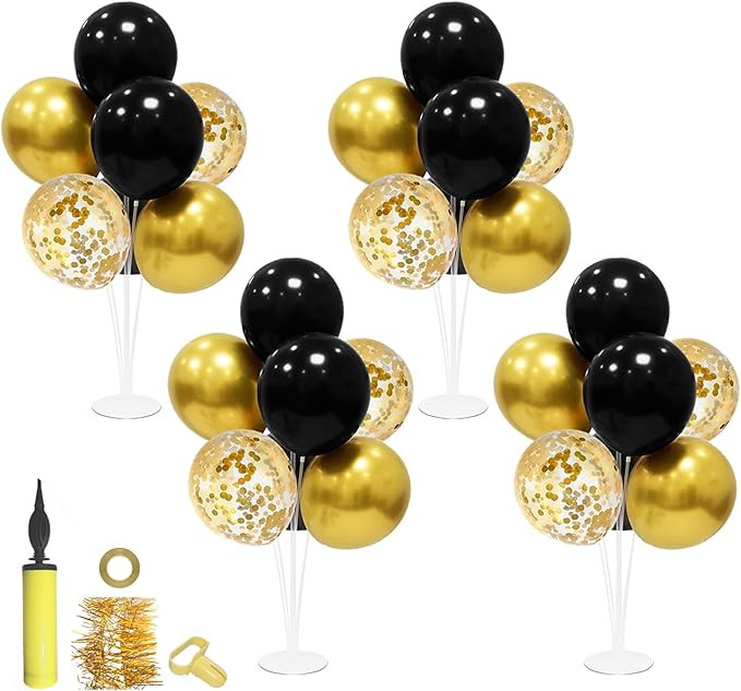Black and Gold Party Decorations 4 Set Balloon Stand Table Centerpieces for Men's Women's Birthda... | Amazon (US)