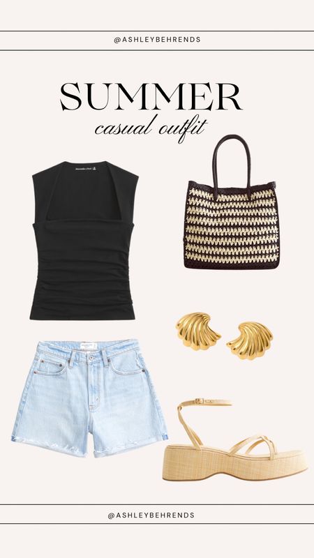 Casual chic Summer outfit inspo 🖤 
Black top, light wash denim shorts, rattan bag, gold earrings, raffia wedge sandals 

#LTKFindsUnder100 #LTKSeasonal #LTKStyleTip