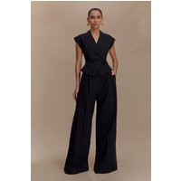 Raya Mid Rise Wide Leg Linen Pant / Black | MESHKI | M | MESHKI US
