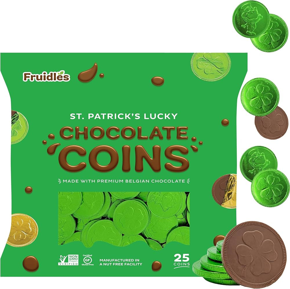 Fruidles Saint Patrick's Day Chocolate Coins Green Coins, Belgian Nut-Free Milk Chocolate, Kosher... | Amazon (US)