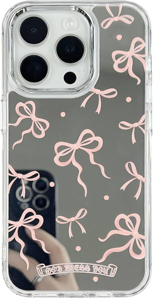 Mirror Phone Case Fits iPhone 15 Pro Max Case Pink Bow Phone Case for iPhone 14 Pro Max Bless Sho... | Amazon (US)