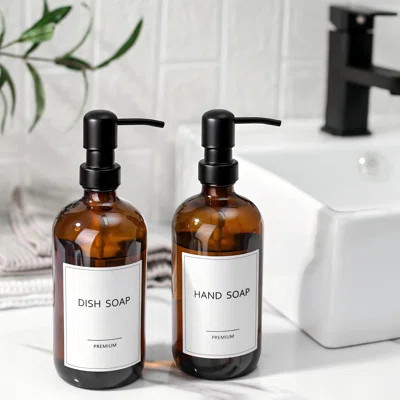 Amber Glass Soap Dispenser, 4 Pack Bathroom Hand Soap Dispensers With Stainless Steel Pump, 17 Fl Oz Kitchen Hand And Dish Soap Dispenser Set, Modern | Wayfair North America