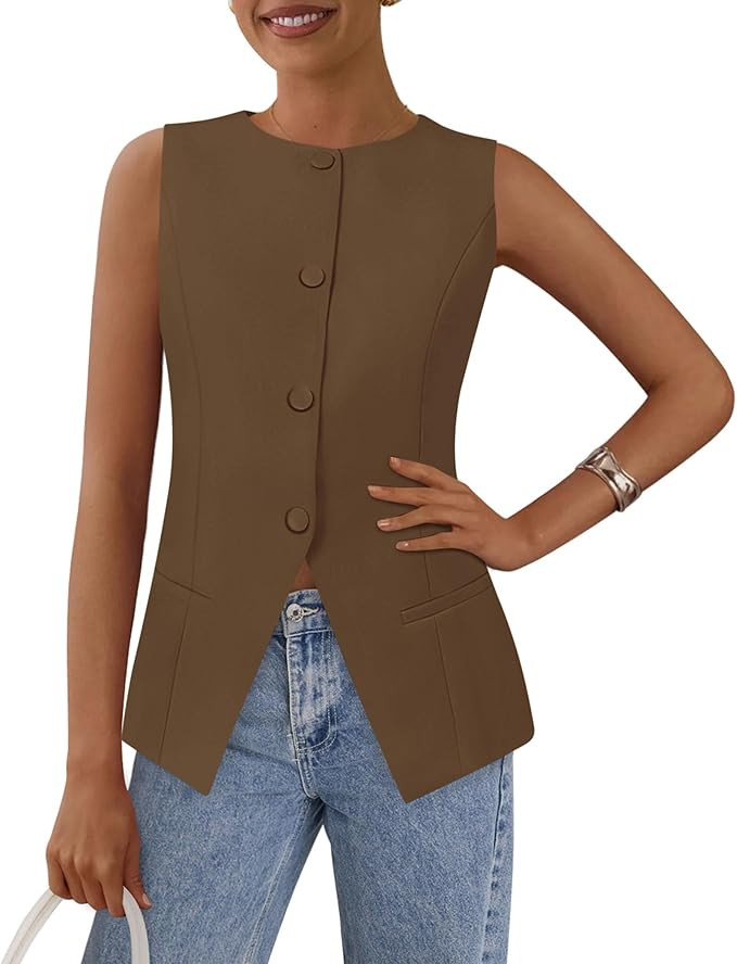 PRETTYGARDEN Women's Summer Suit Vest Tops 2026 Dressy Business Casual Sleeveless Button Down Tre... | Amazon (US)