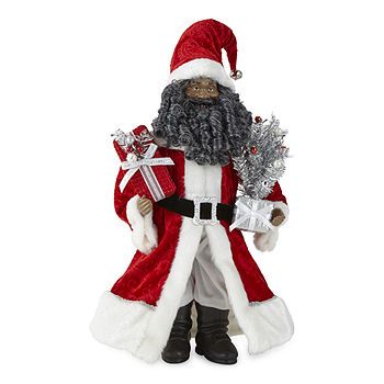 North Pole Trading Co. 18" African American Red & Silver Santa Figurine | JCPenney