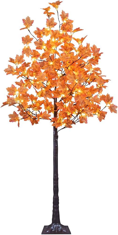 LIGHTSHARE 6FT 120LED Artificial Lighted Maple Tree Warm White Fall Decorations Indoor Ourdoor, Orange | Amazon (US)