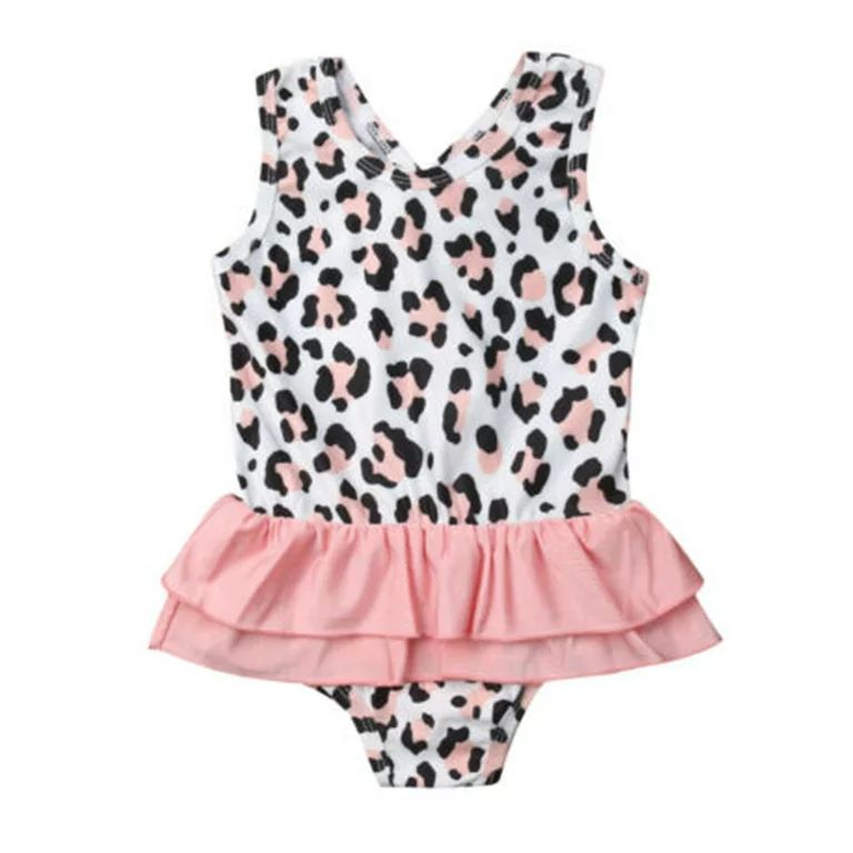 Pudcoco Girl Swimwear Leopard Print Swimsuit Ruffle Lace One-Pieces Swimwear | Walmart (US)