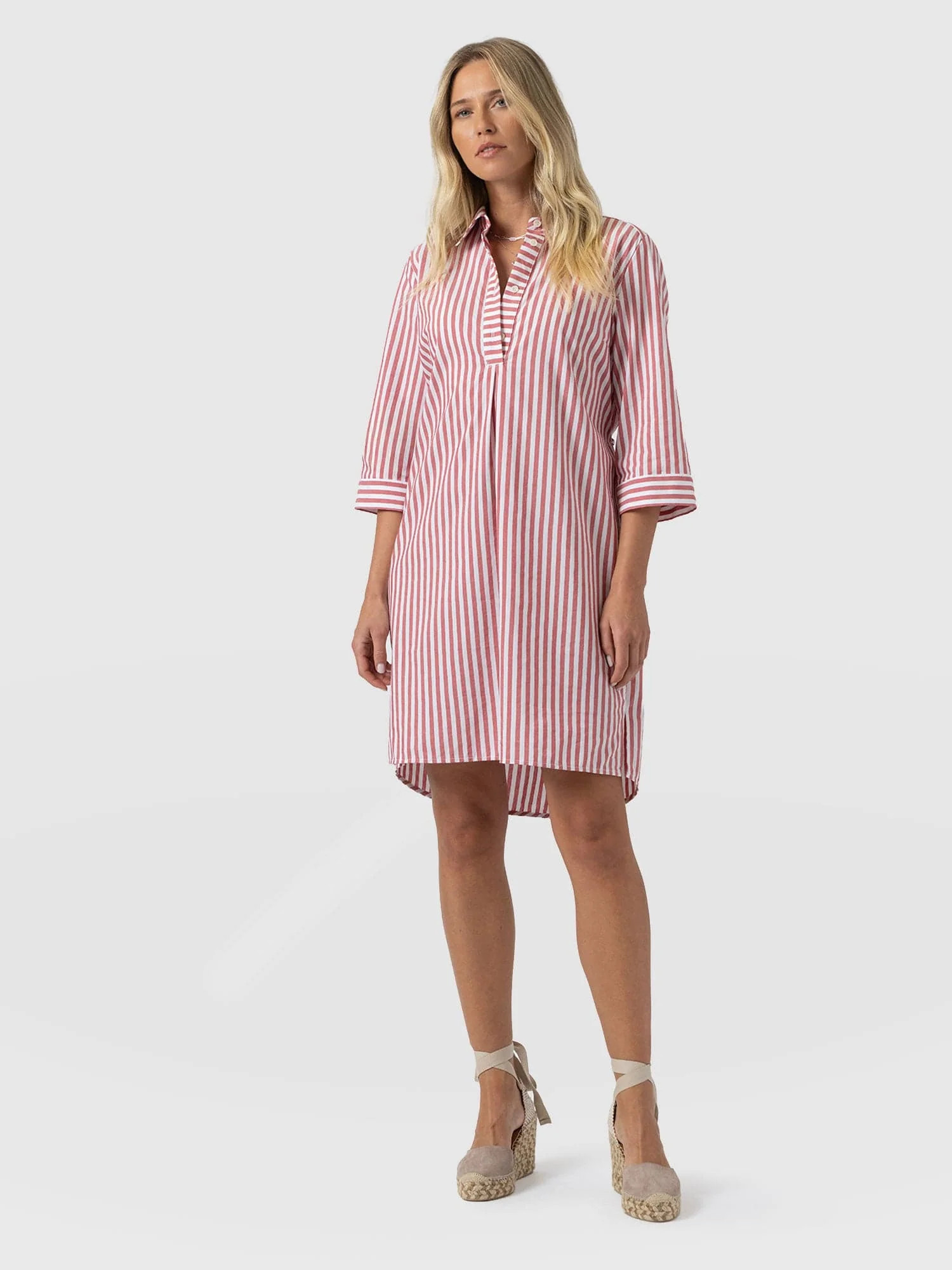 Stevie Shirt Dress - Red Stripe | Saint + Sofia UK