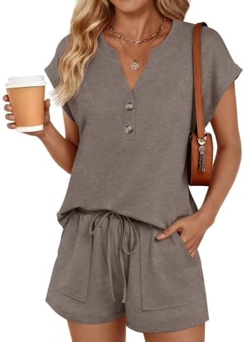 LILLUSORY 2 Piece Summer Set 2026 Henley Top & Drawstring Shorts with Pockets | Amazon (US)