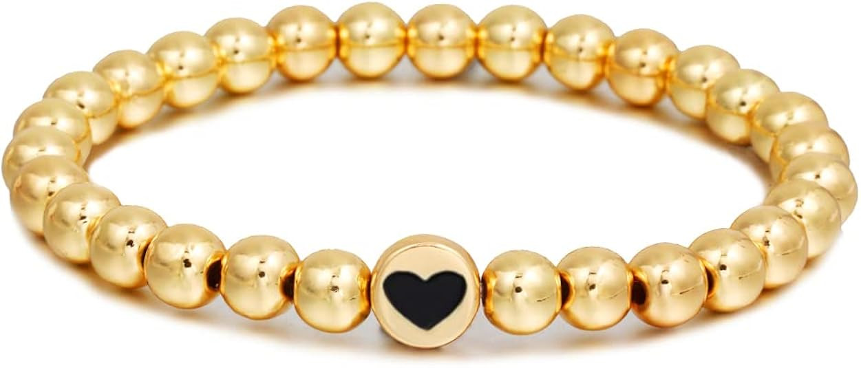 YBMYCM Letter Beaded Bracelets Initial Bracelets 14K Gold Plated Stretch Bracelets for Women Jewe... | Amazon (US)