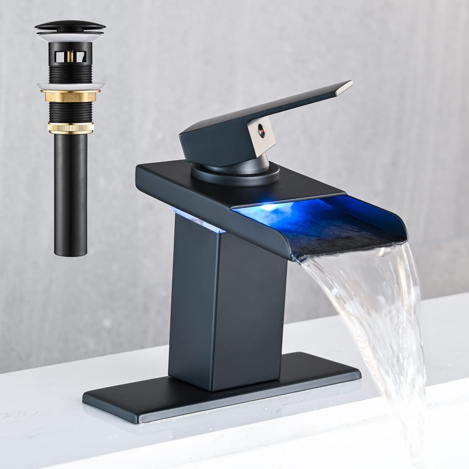 LED Bathroom Sink Faucet, Matte Black Waterfall Single Hole Handle Vanity Faucets for Sinks 1 Hol... | Amazon (US)