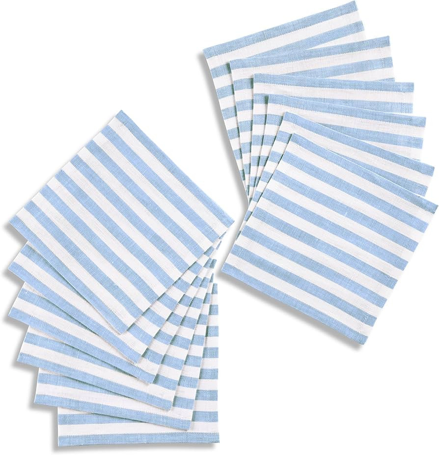 Solino Home Linen Cocktail Napkins Set of 12 – 100% Pure Linen Sky Blue and White Cloth Napkins... | Amazon (US)