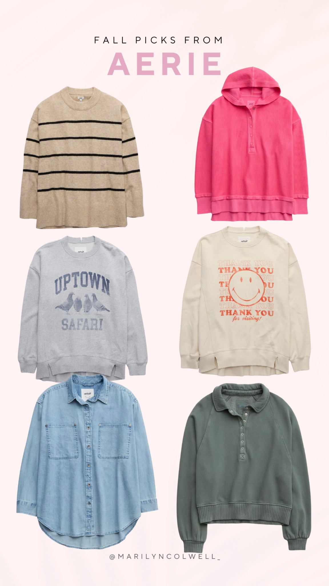 Fall styles from Aerie 

Fall sweatshirt, fall fashion, fall style, oversized sweatshirt, fall looks, cozy looks, lounge 

#LTKstyletip #LTKSale #LTKfindsunder100