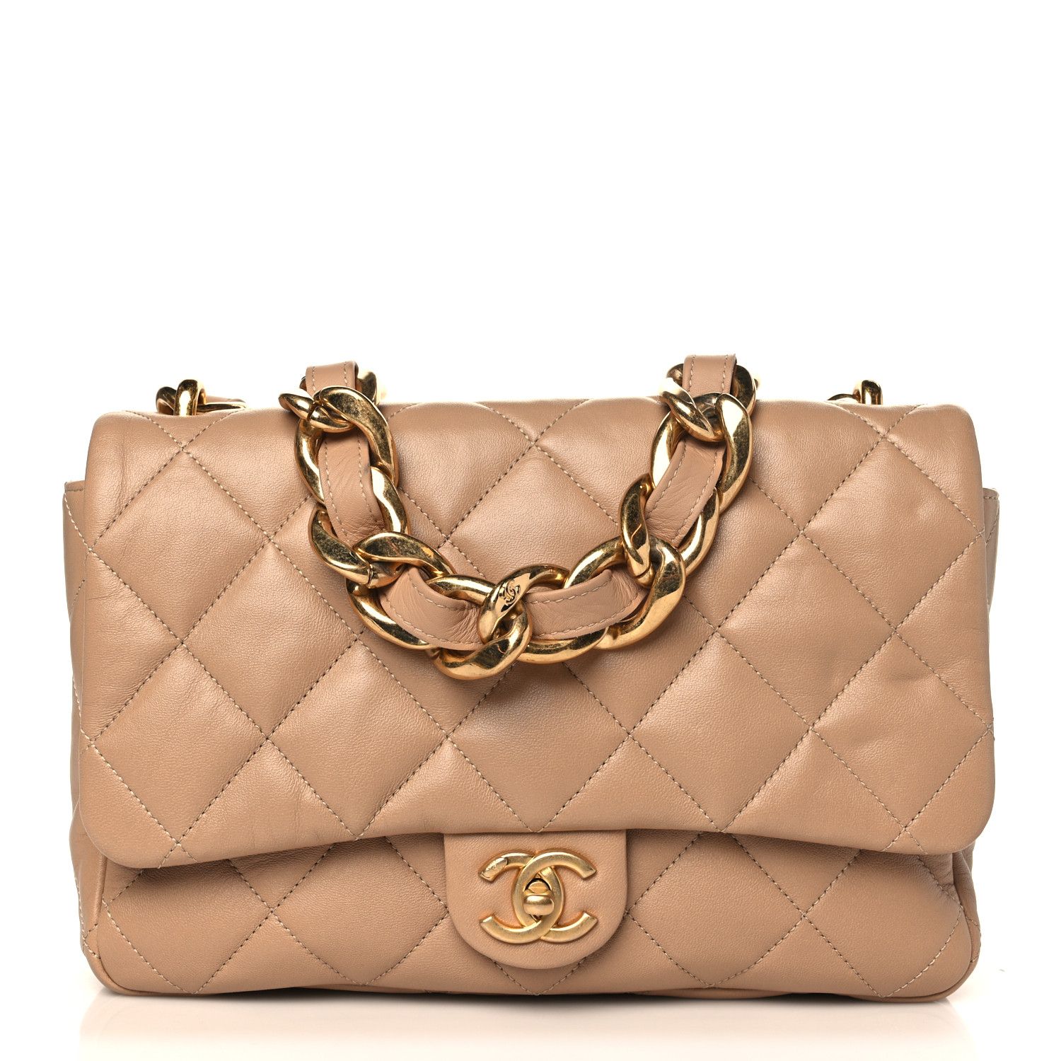 Lambskin Quilted Large CC Funky Town Flap Beige | FASHIONPHILE (US)