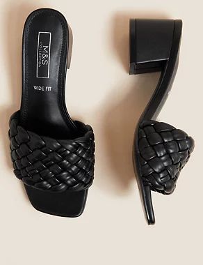 Wide Fit Woven Block Heel Mules | M&S Collection | M&S | Marks & Spencer (UK)