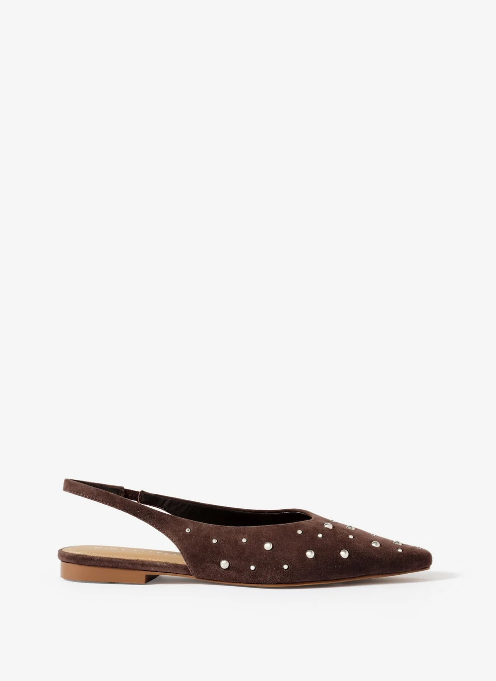 Casey Brown Suede Studded Slingback Flats | Mint Velvet