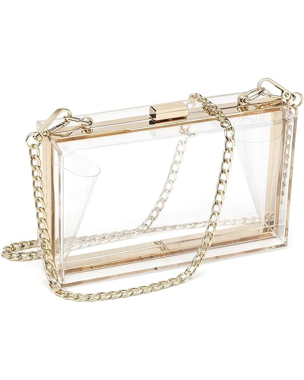 Women Cute Clear Purse Acrylic Box Clutch Handbag, Transparent Crossbody Evening Bag Stadium Appr... | Amazon (US)