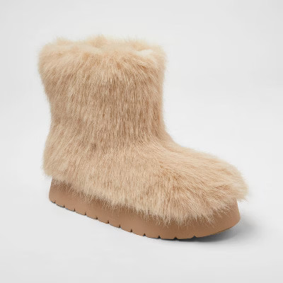 Women’s Terra Faux Fur Boots with Memory Foam Insole – A New Day™ Light Brown | Target