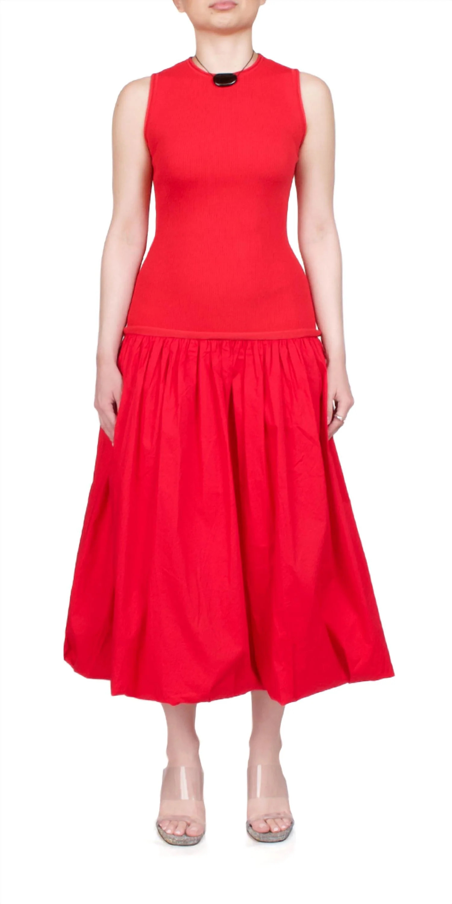 Yanez Poplin Combo Dress In Red | Shop Simon