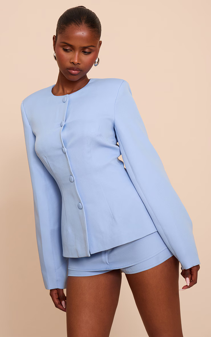 Powder Blue Woven Tailored Skort | PrettyLittleThing US