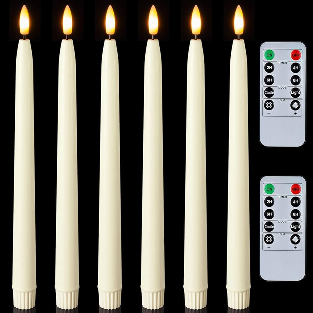 Homemory 11 inches Waxy Flameless Taper Candles with Remote Timer Dimmer, 6 Pcs Battery Operated ... | Amazon (US)