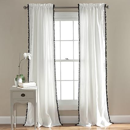 Lush Decor Pom Curtain | Textured, Solid Color Shabby Chic Style Window Panel Drape for Living, D... | Amazon (US)