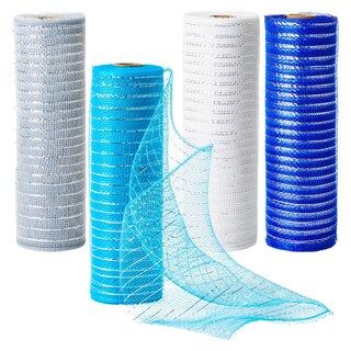 4 Pack 10 Inch Deco Mesh Ribbon Rolls for Easter Wreath, Craft Mesh, Metallic Poly Burlap in Blue... | Michaels Stores