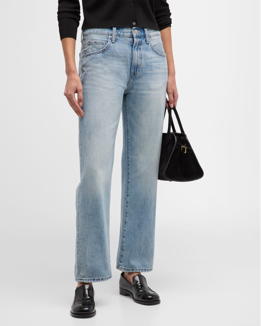 PISTOLA Lexi Mid-Rise Bowed Straight-Leg Jeans | Neiman Marcus