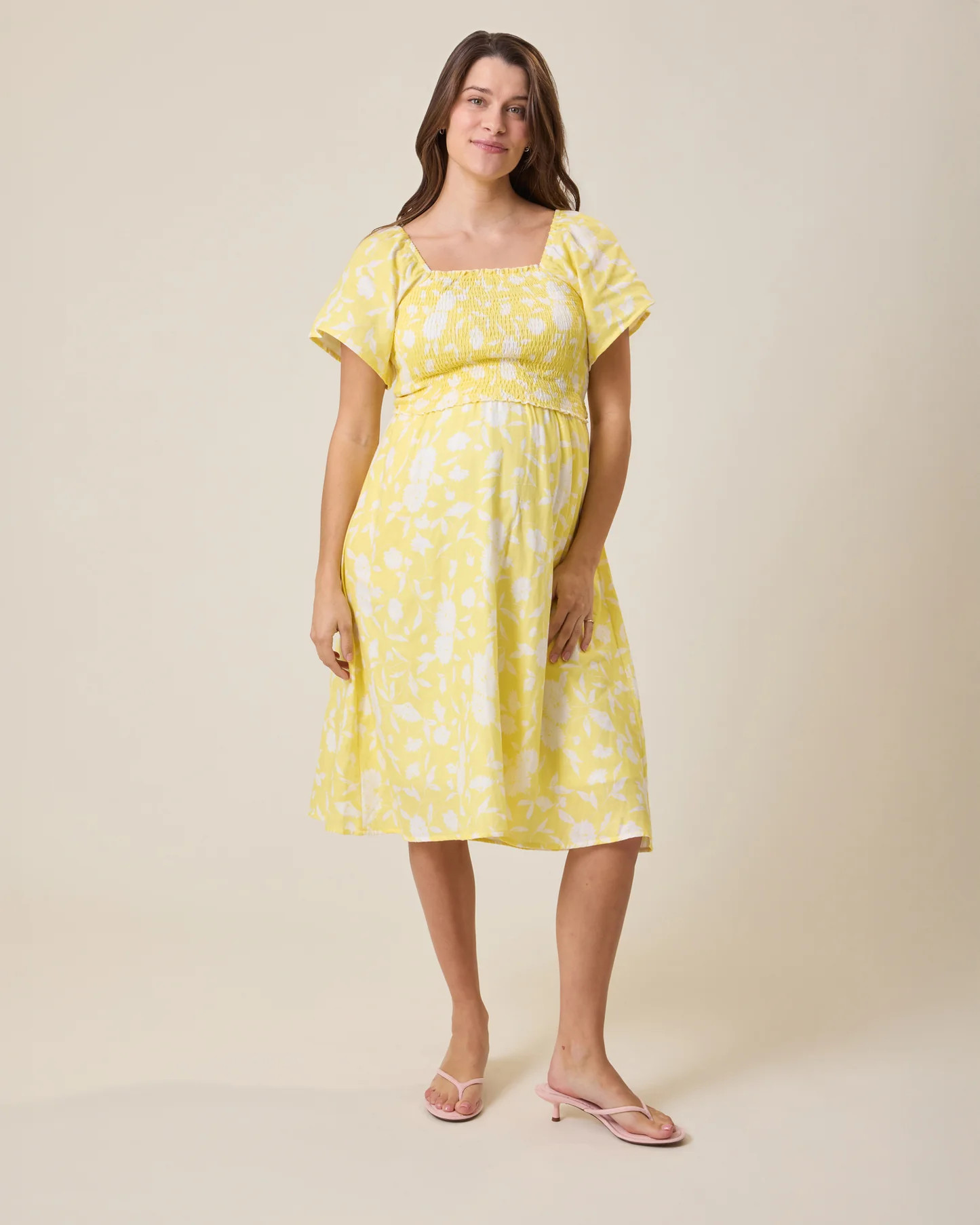Lola Smocked Maternity & Nursing Midi Dress | Yellow Floral - Kindred Bravely | Kindred Bravely