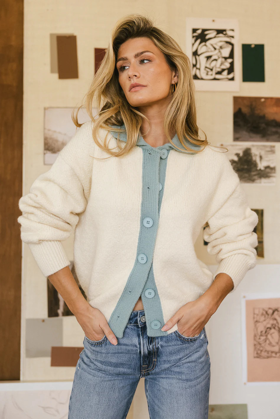 Hailey Colorblock Cardigan in Seafoam | Böhme US