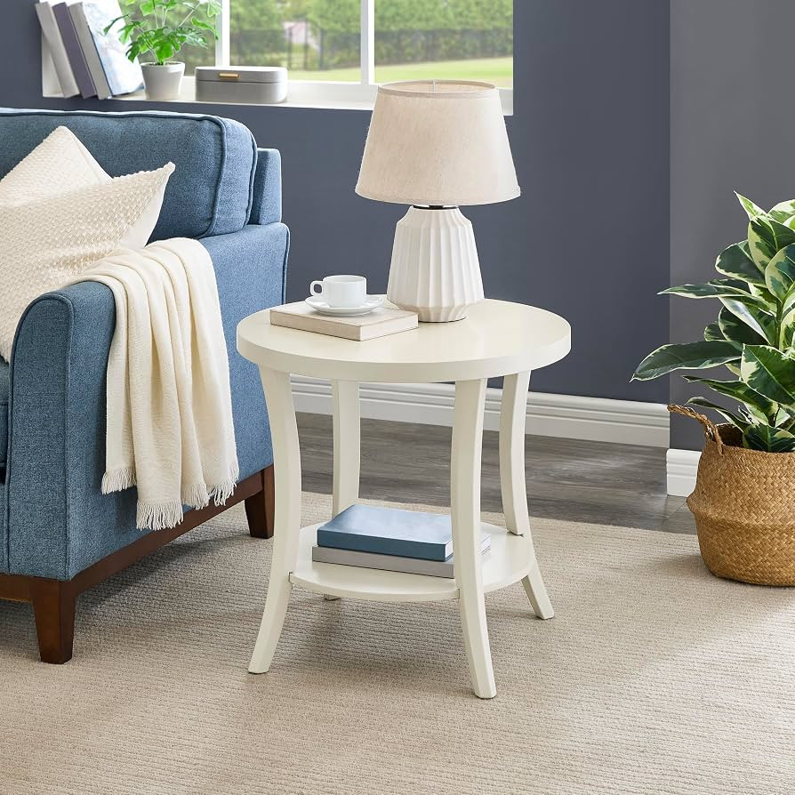 Roundhill Furniture Perth Contemporary Round End Table with Shelf | Amazon (US)