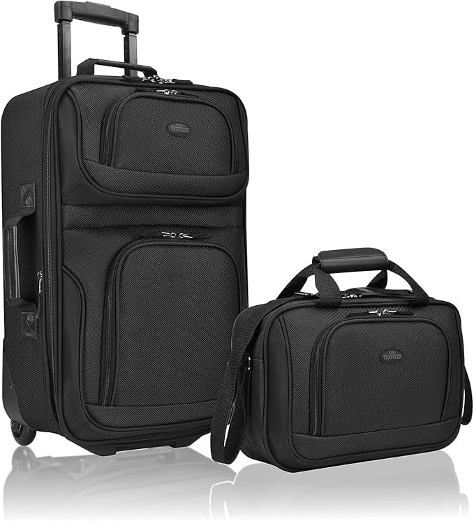 U.S. Traveler Rio Rugged Fabric Expandable Carry-on Luggage Set, Black, 2 Wheel, Set of 2 | Amazon (US)