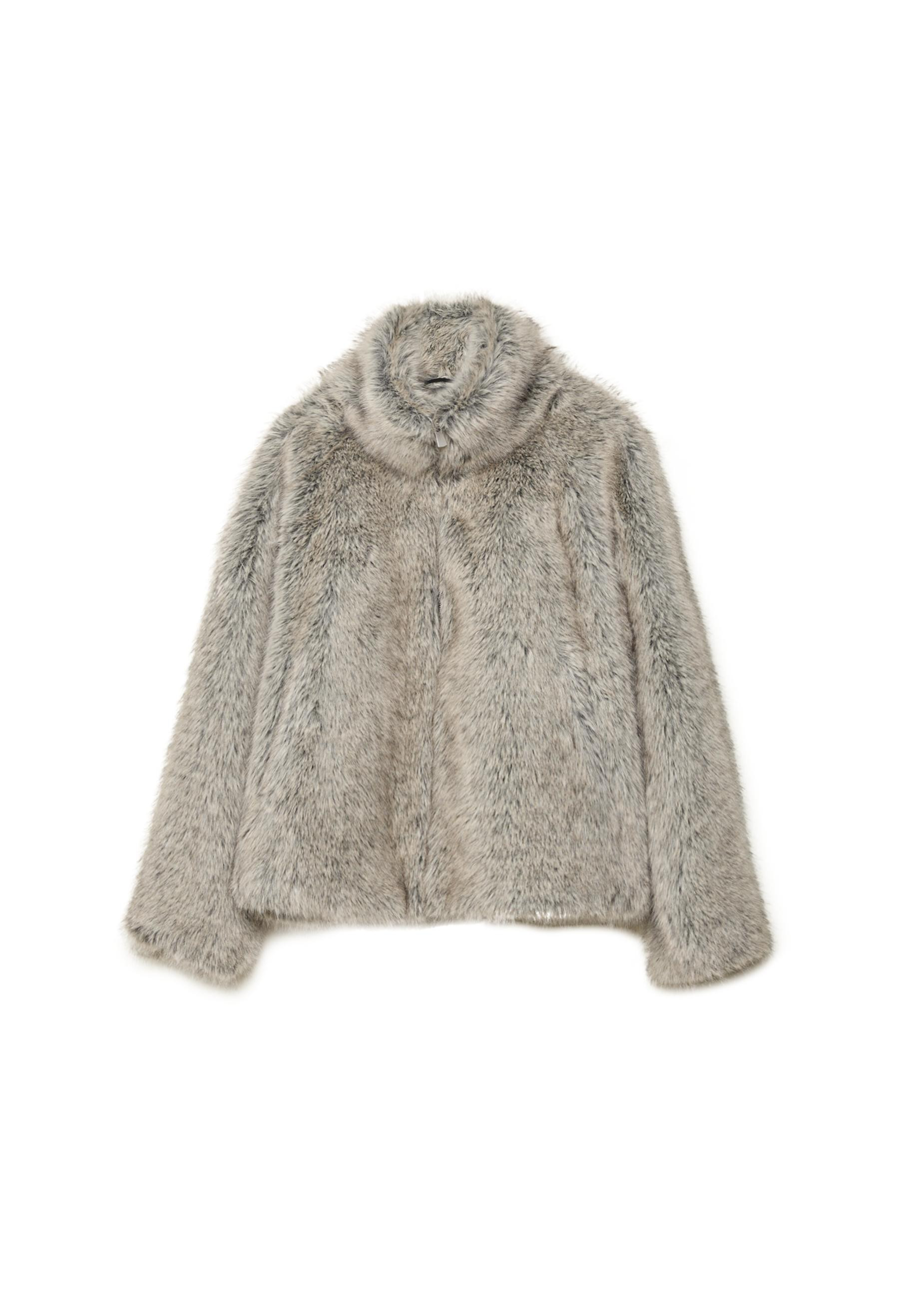 Blouson fausse fourrure col montant - Mode femme | Stradivarius France | Stradivarius (FR)