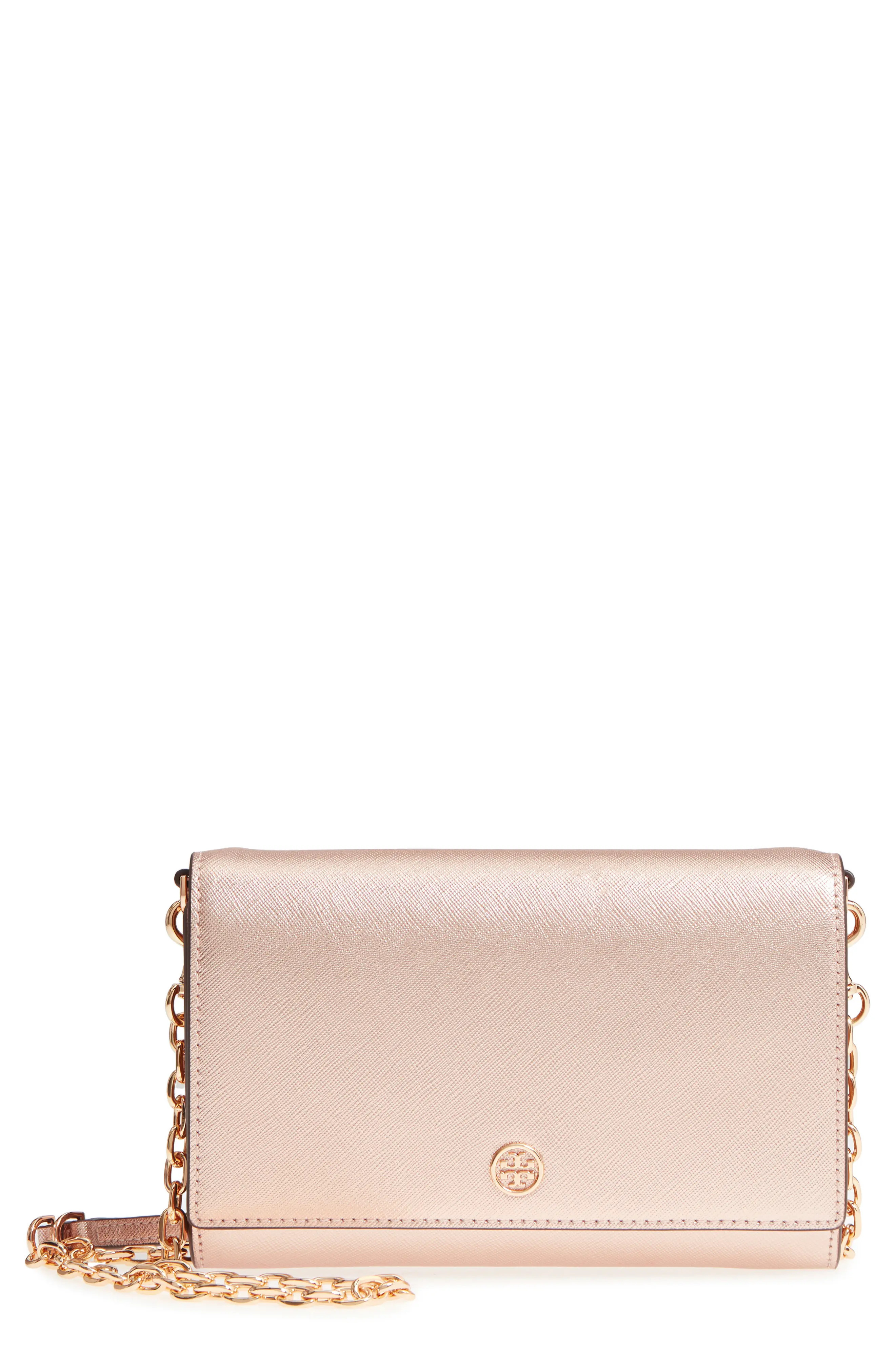 Tory Burch Robinson Metallic Leather Wallet on a Chain | Nordstrom
