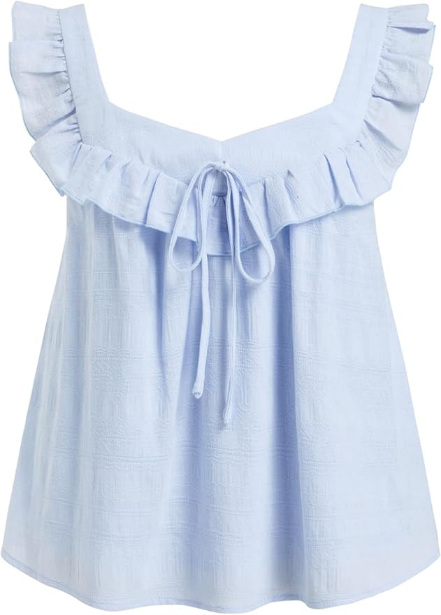 CIDER Womens Going Out Tank Crop Tops Eyelet Embroidered Floral Ruffle Square Neck Tie Sleeveless... | Amazon (US)