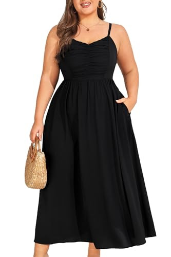 Hanna Nikole Women‘s Plus Size Casual Floral Bohemian Maxi V Neck Elegant Ruched Bust A-Line Black Dress 18W Black | Amazon (US)